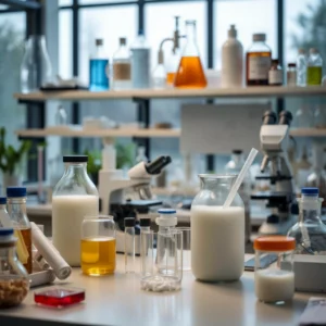 Een schematische weergave van de werking van lactulose in de darm, inclusief interacties met bacteriën en productie van korteketenvetzuren (SCFA’s).