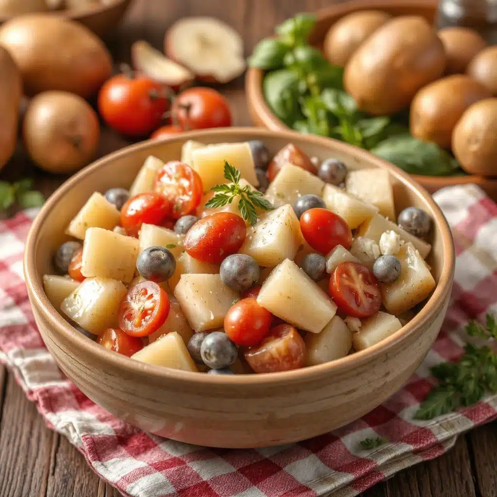 Close-up van gekookte en afgekoelde voedingsmiddelen zoals aardappelen, rijst en pasta, die Type 3 resistente zetmelen bevatten.
