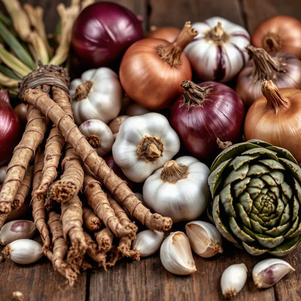 Illustratie van de samenwerking tussen Lactobacillus plantarum en inuline ter ondersteuning van darmgezondheid en immuunsysteem.